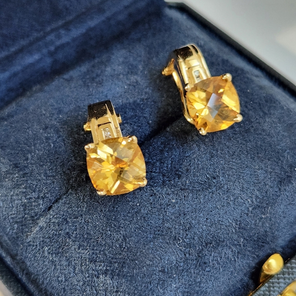 HOLD/Rosie 5.22g 14K Gold Natural Citrine Diamond Omega Back Earrings - Picture 6 of 16